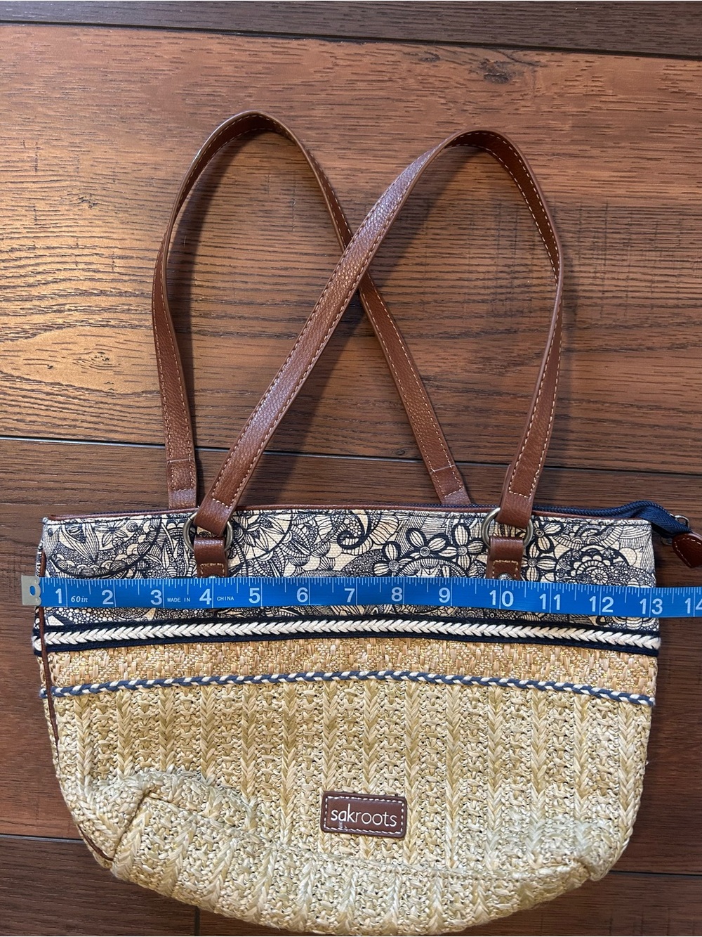 Sakroots Ellis Small Satchel Purse, Woven Straw Tote, Boho Summer Shoulder Purse - Picture 7 of 9